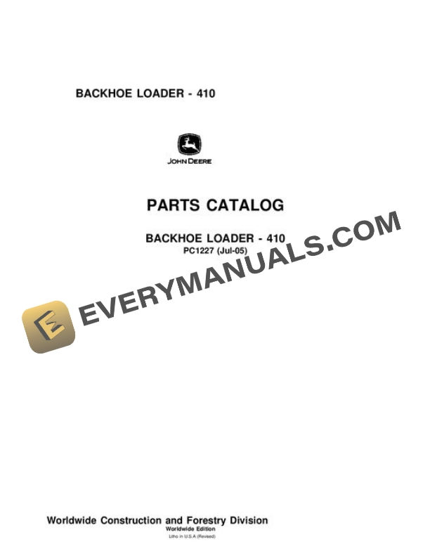 John Deere 410 Backhoe Parts Catalog PC1227