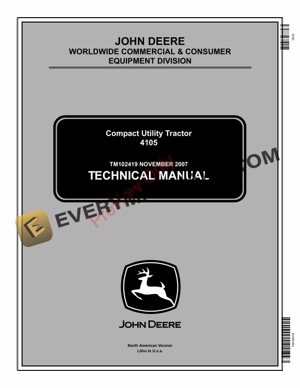John Deere 4105 Compact Utility Tractor Technical Manual TM102419 01DEC10 1