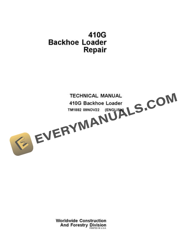 John Deere 410G Backhoe Loader Repair Manual TM1882