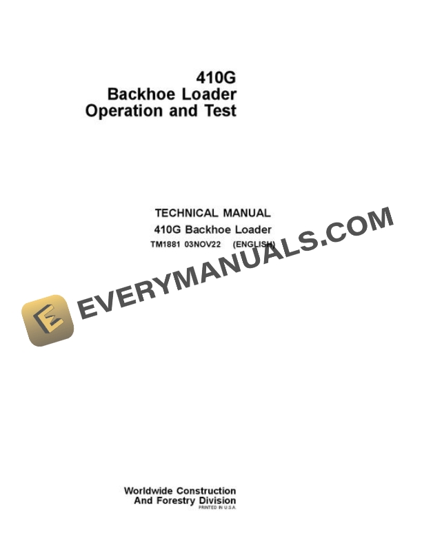 John Deere 410G Backhoe Loader Test Manual TM1881