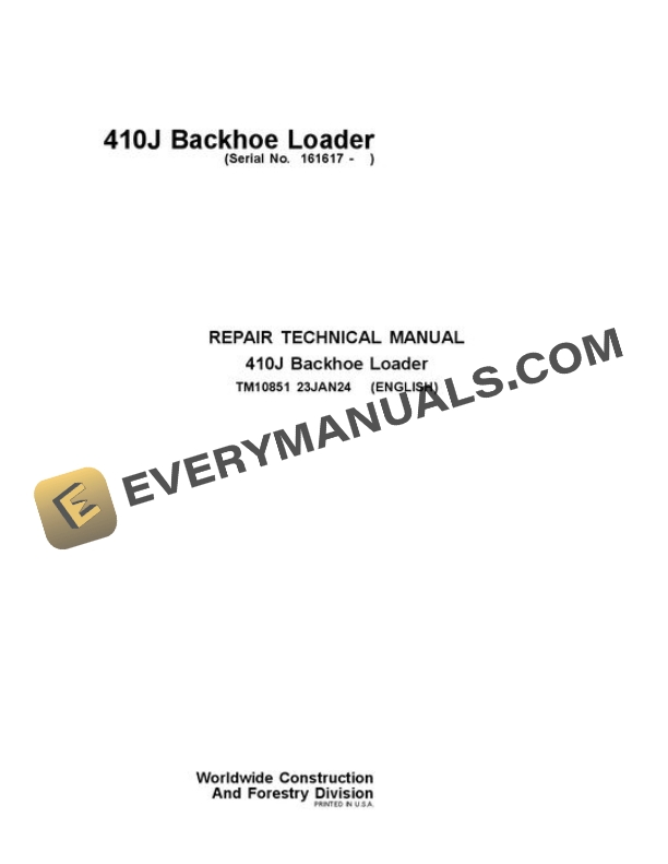 John Deere 410J Backhoe Loader Repair Manual TM10851