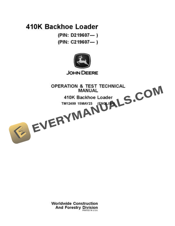 John Deere 410K Backhoe Loader Test Manual TM12499