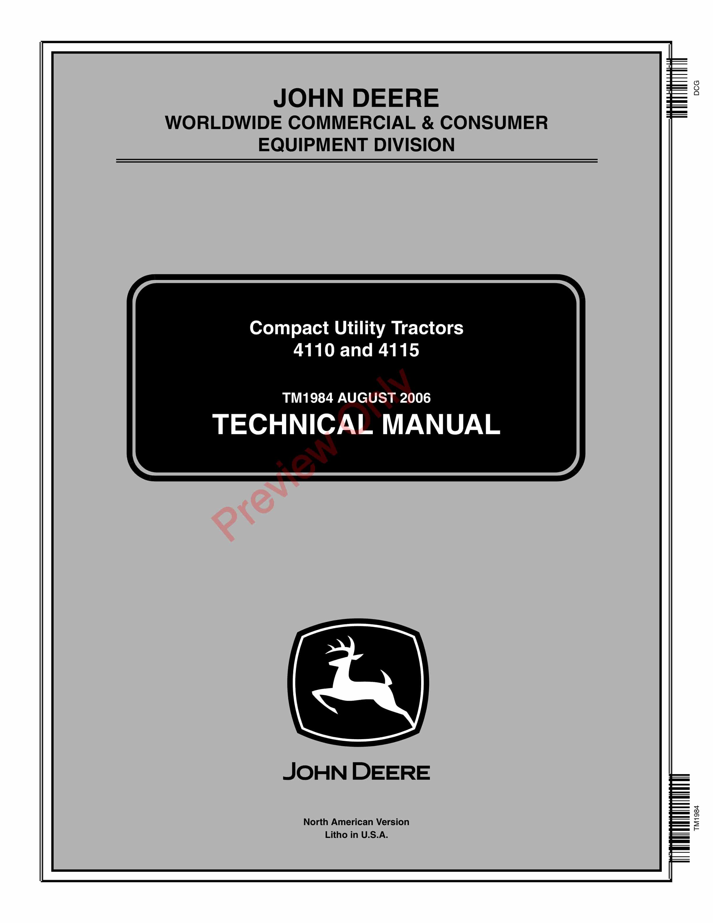 John Deere 4110 4115 Compact Utility Tractors Technical Manual TM1984 01AUG06 1