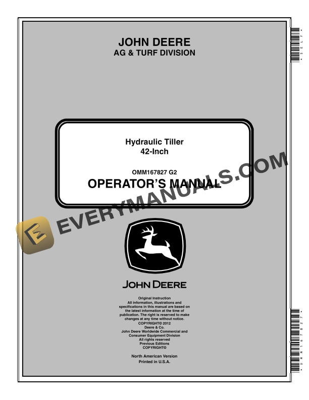 John Deere 42-Inch Hydraulic Tiller Operator Manual OMM167827 2 John Deere 42 Inch Hydraulic Tiller Operator Manual OMM167827 1