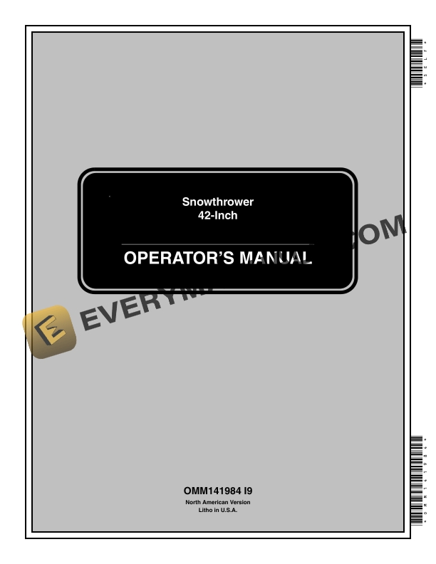 John Deere 42 Inch Snowthrower Operator Manual OMM141984 1