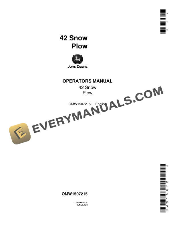 John Deere 42 Snow Plow Operator Manual OMW15072 1