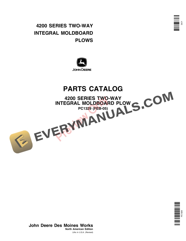 John Deere 4200 Series Two Way Integral Moldboard Plows Parts Catalog PC1329 02FEB05 1