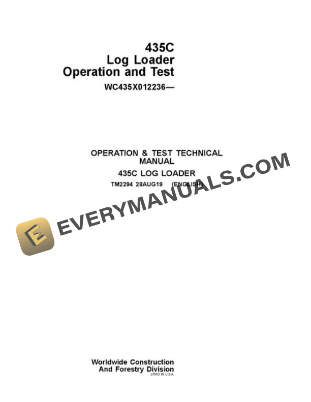 John Deere 435C Knuckleboom Loader Test Manual TM2294