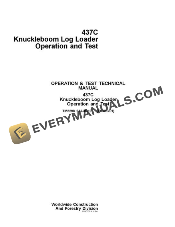 John Deere 437C Knuckleboom Loader Test Manual TM2298