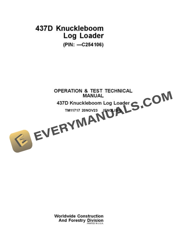 John Deere 437D Knuckleboom Loader Test Manual TM11717