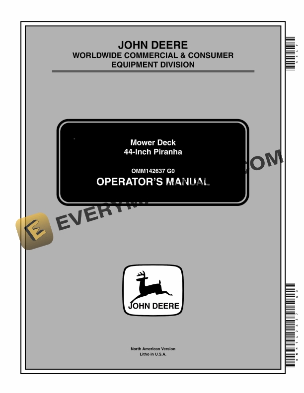 John Deere 44 Inch Piranha Mower Decks Operator Manual OMM142637 1