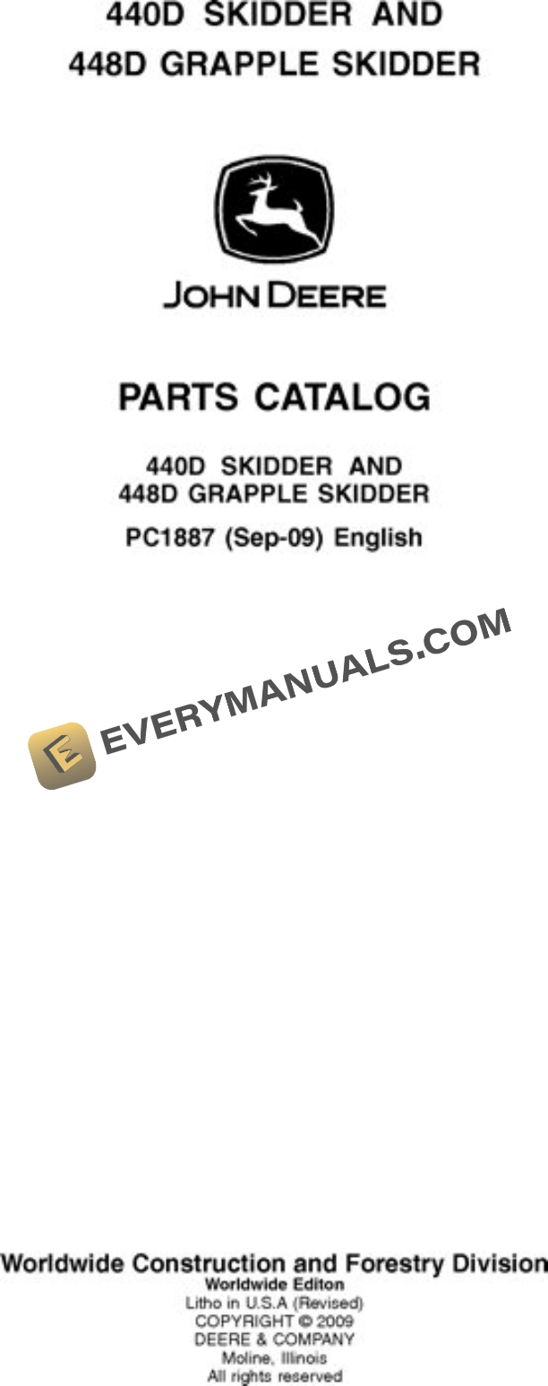 John Deere 440D 448D Skidder Parts Catalog PC1887