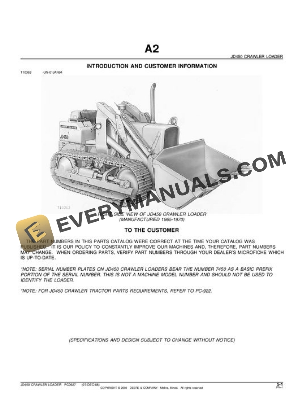 John Deere 450 Attachment Parts Catalog PC927