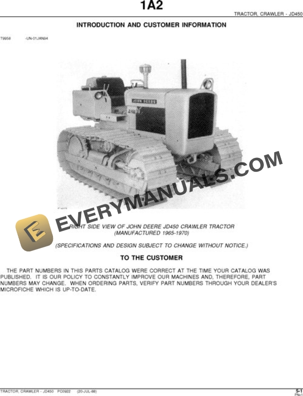 John Deere 450 Crawler Parts Catalog PC922