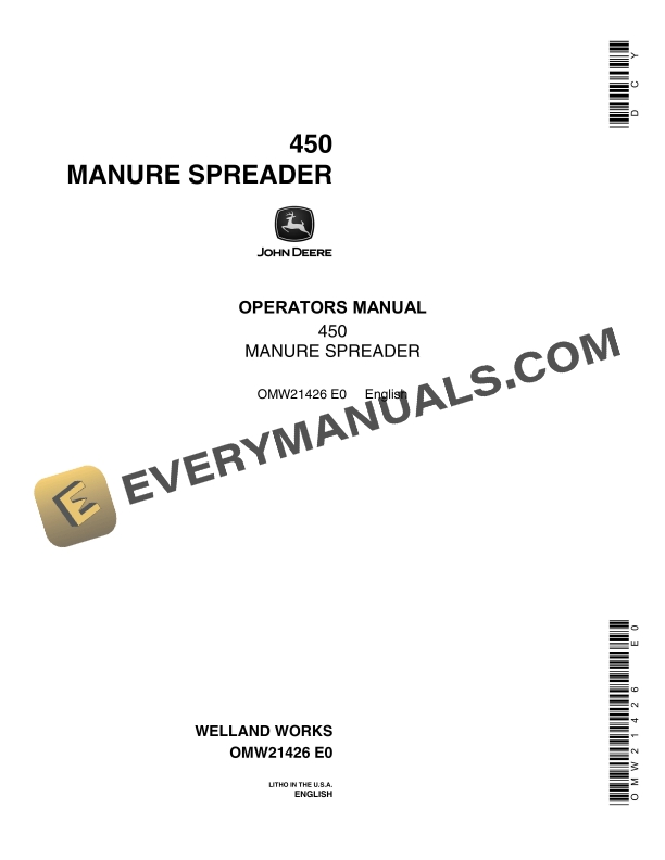 John Deere 450 Manure Spreader Operator Manual OMW21426