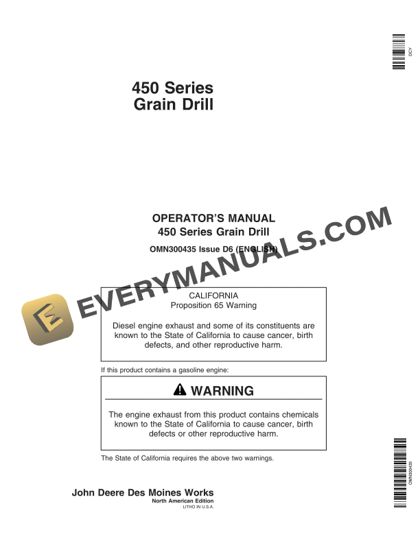 John Deere 450 Series Grain Drill Operator Manual OMN300435 1