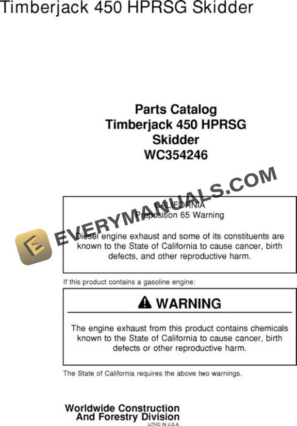 John Deere 450 Skidder Parts Catalog WC354246