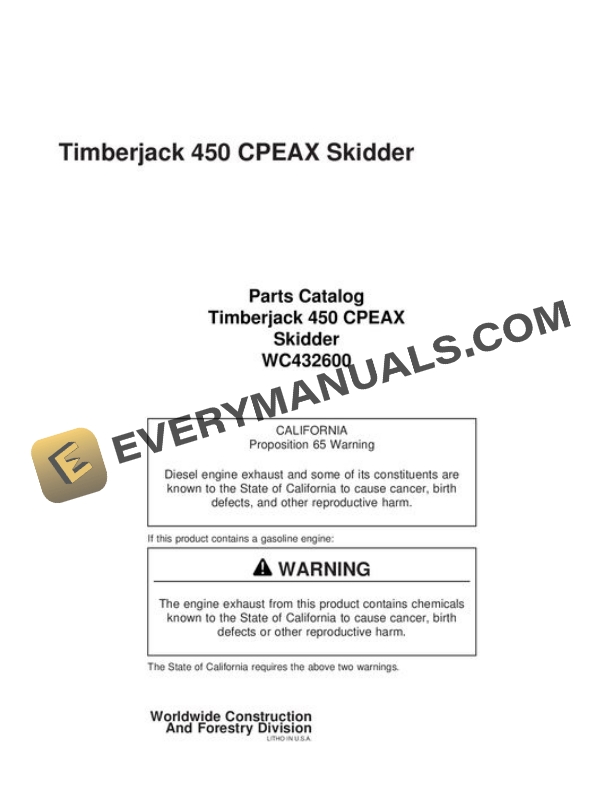 John Deere 450 Skidder Parts Catalog WC432600