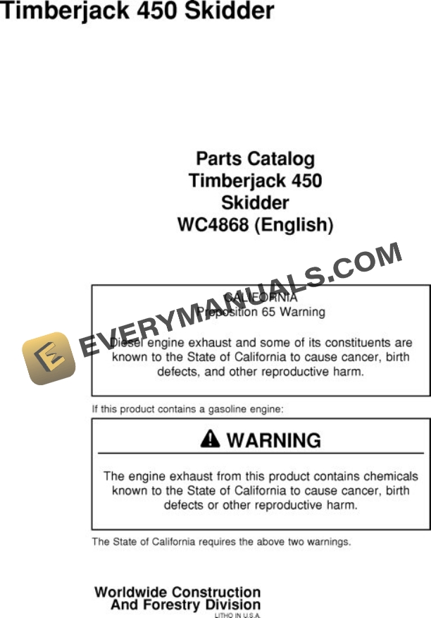 John Deere 450 Skidder Parts Catalog WC4868