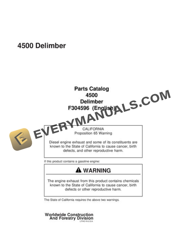 John Deere 4500 Loader Attachment Parts Catalog ALF304596