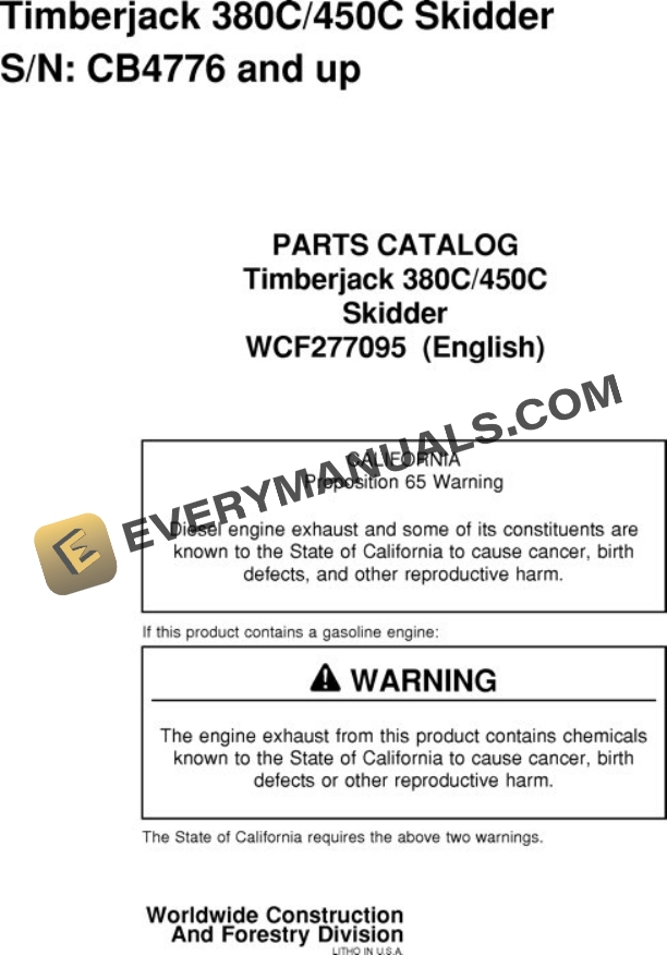 John Deere 450C 380C Skidder Parts Catalog WCF277095