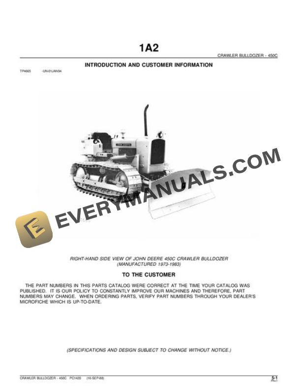 John Deere 450C Crawler Parts Catalog PC1420