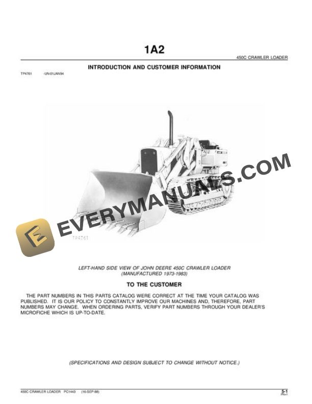 John Deere 450C Crawler Parts Catalog PC1443