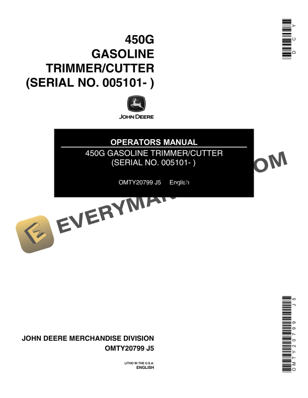 John Deere 450G GASOLINE TRIMMER CUTTER Operator Manual OMTY20799 1