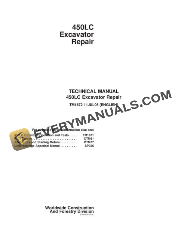 John Deere 450LC Excavator Repair Manual TM1672