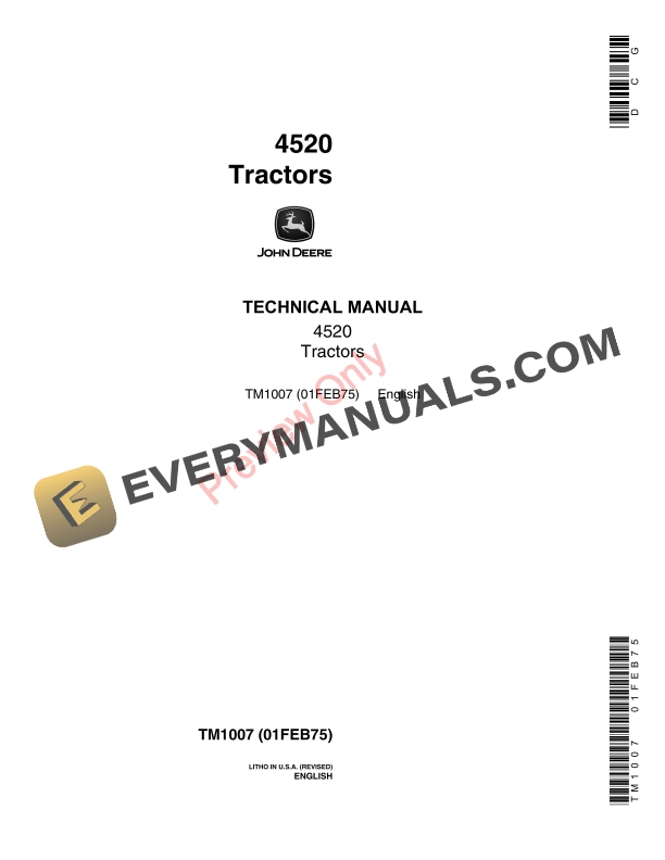 John Deere 4520 Row-Crop Tractor Technical Manual TM1007 01FEB75