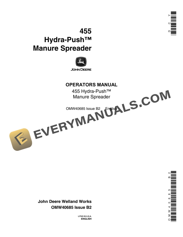 John Deere 455 Hydra-Push Manure Spreader Operator Manual OMW40685 1 John Deere 455 Hydra Push Manure Spreader Operator Manual OMW40685 1