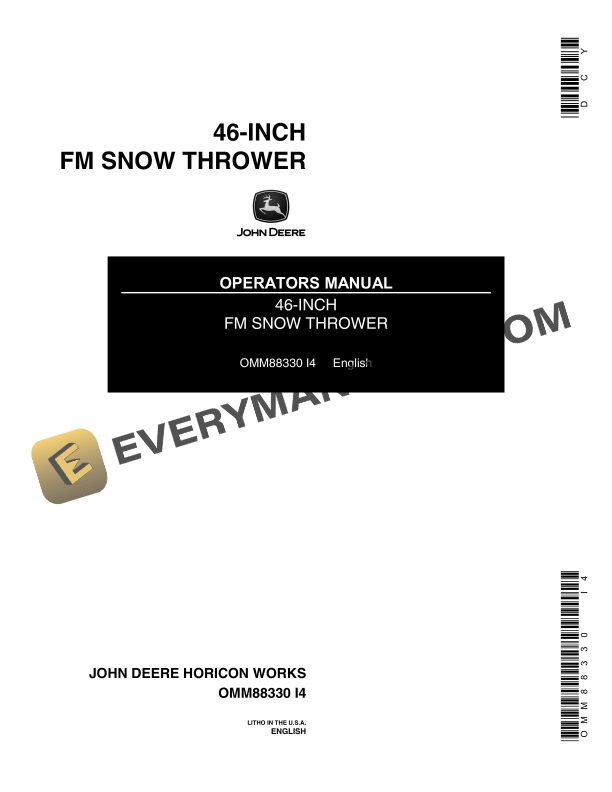 John Deere 46-Inch FM Snow Thrower Operator Manual OMM88330