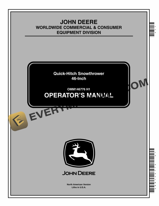 John Deere 46 Inch Quick Hitch Snowthrower Operator Manual OMM146776 1