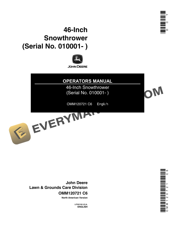 John Deere 46 Inch Snowthrower Operator Manual OMM120721 1
