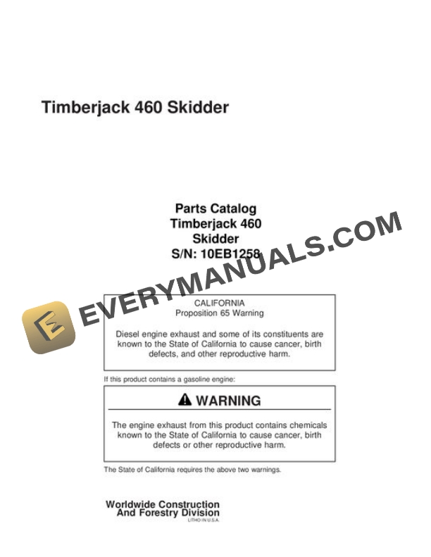 John Deere 460 Skidder Parts Catalog WCSCR2067