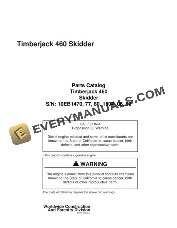 John Deere 460 Skidder Parts Catalog WCSCR2071