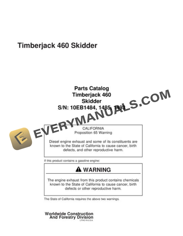 John Deere 460 Skidder Parts Catalog WCSCR2074