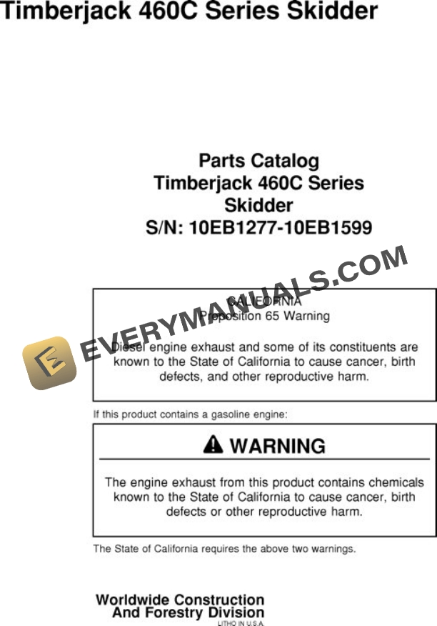 John Deere 460C Skidder Parts Catalog WCF295262