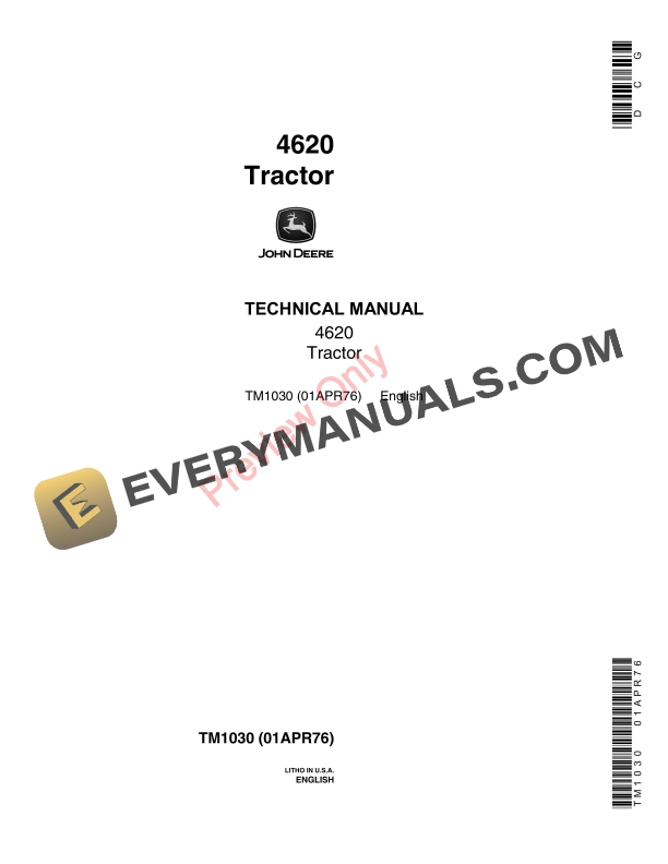 John Deere 4620 Tractors Technical Manual TM1030 01APR76 1