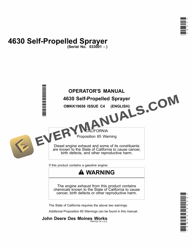 John Deere 4630 Self Propelled Sprayer Operator Manual OMKK19656 1