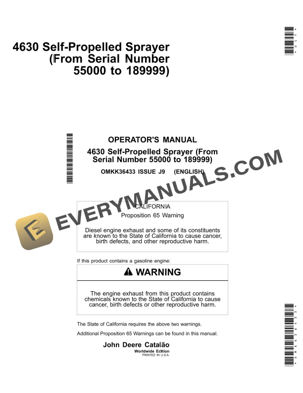John Deere 4630 Self-Propelled Sprayer Operator Manual OMKK36433