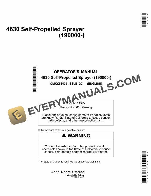 John Deere 4630 Self Propelled Sprayer Operator Manual OMKK58409 1