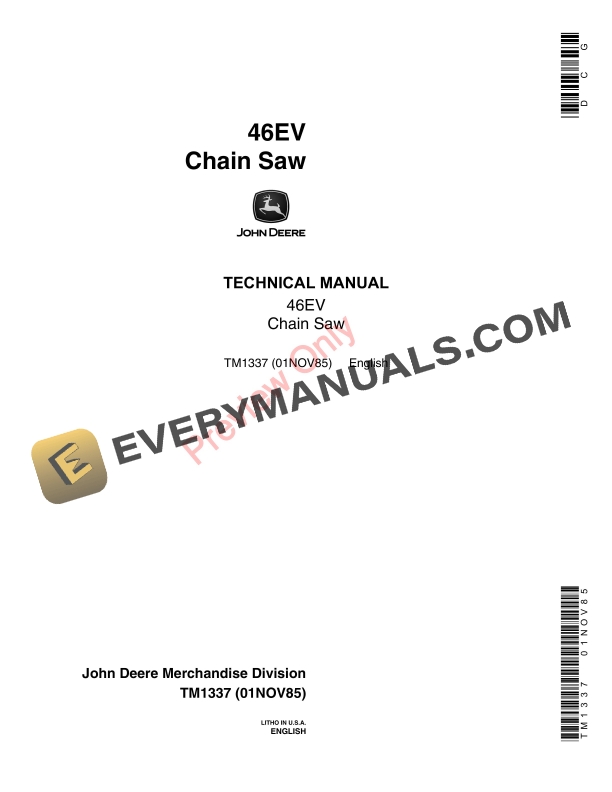 John Deere 46EV CHAIN SAW Technical Manual TM1337 01NOV85