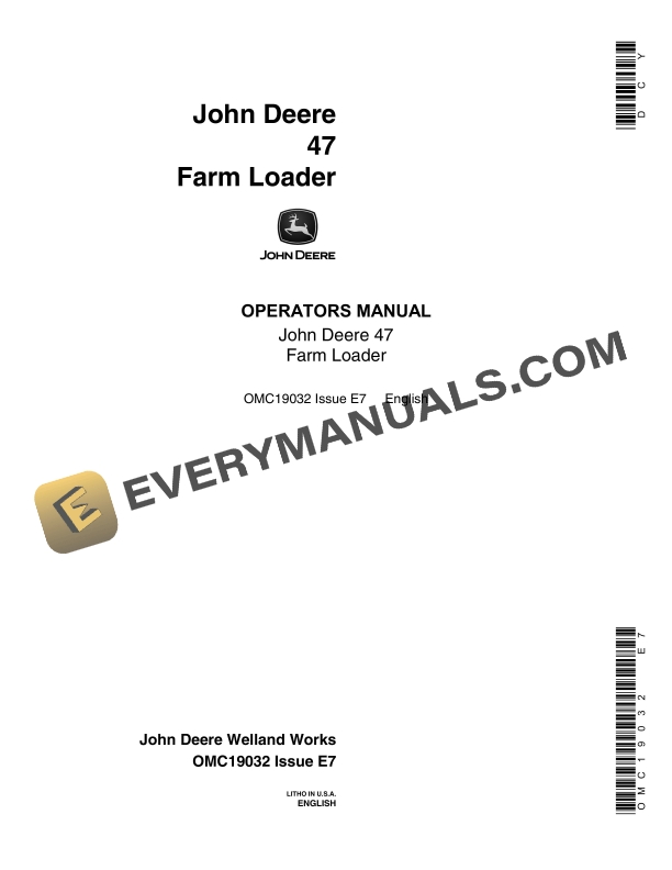 John Deere 47 FARM LOADERS Operator Manual OMC19032 1