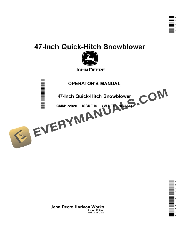 John Deere 47 Inch Quick Hitch Snowblower Operator Manual OMM172820 1