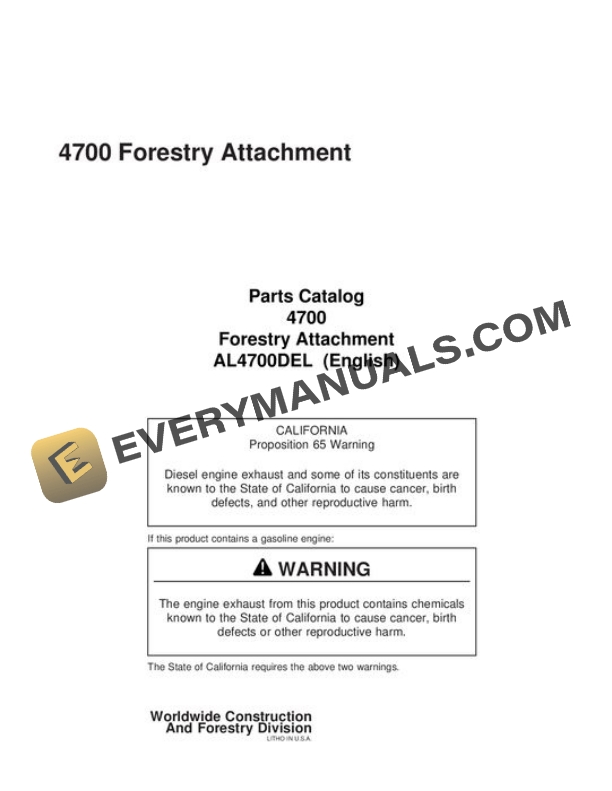 John Deere 4700 Loader Attachment Parts Catalog AL4700DEL