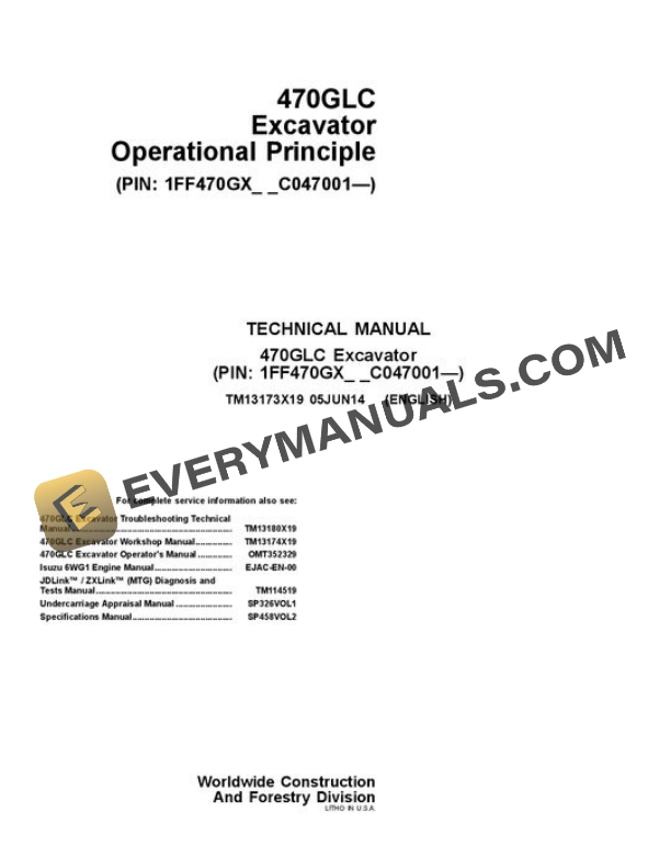 John Deere 470GLC Excavator Test Manual TM13173X19