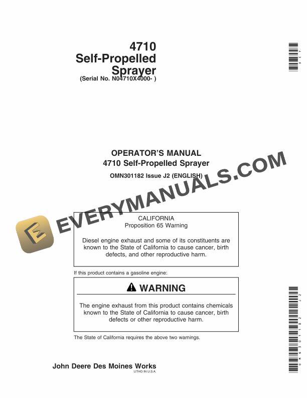 John Deere 4710 Self-Propelled Sprayer Operator Manual OMN301182
