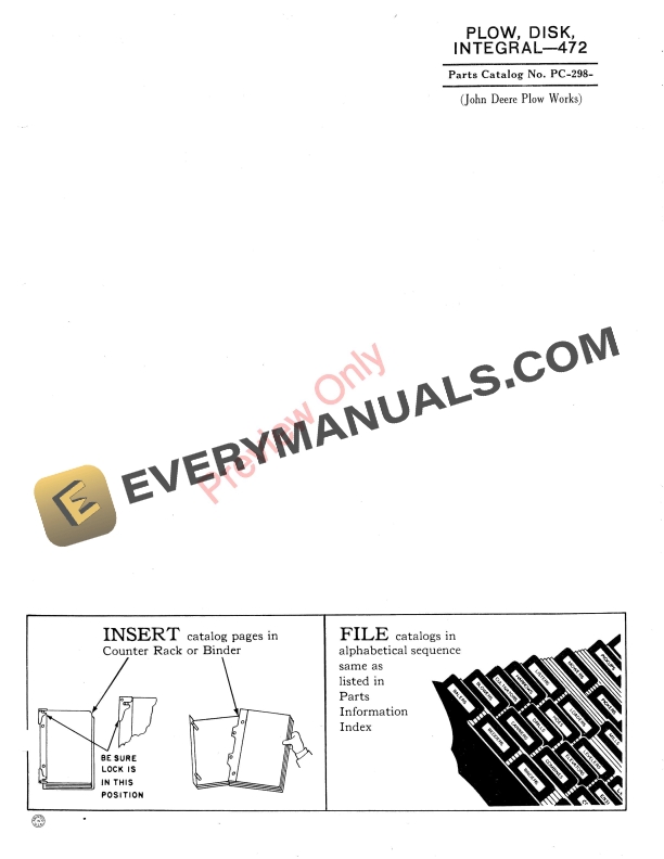 John Deere 472 Integral Disk Plow Parts Catalog PC298 01DEC59 1