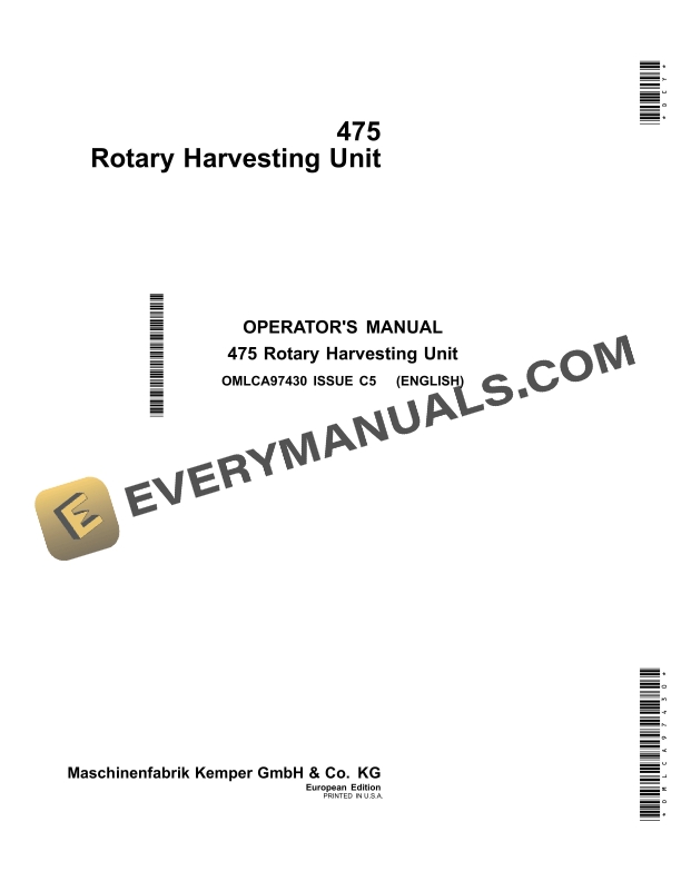 John Deere 475 Rotary Harvesting Unit Operator Manual OMLCA97430 1